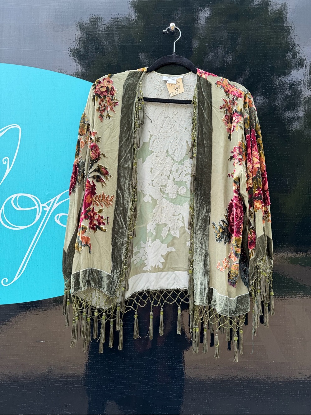 Boho Floral Tassel Kimono Cardigan - Olive Green